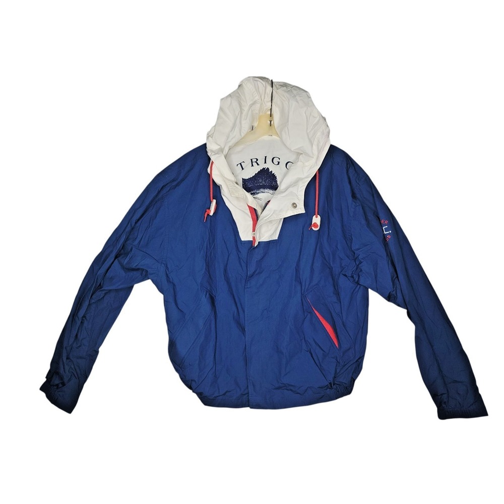 Vintage 80s Outrigger Yacht Club Men's M Blue Full Zip Snap Hooded Windbreaker
